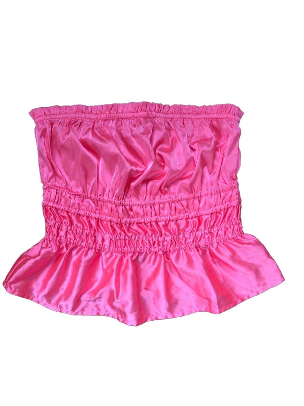J. NNA Neon Coral Pink Satin Shiny Jewel Tone Stretch Tube Top